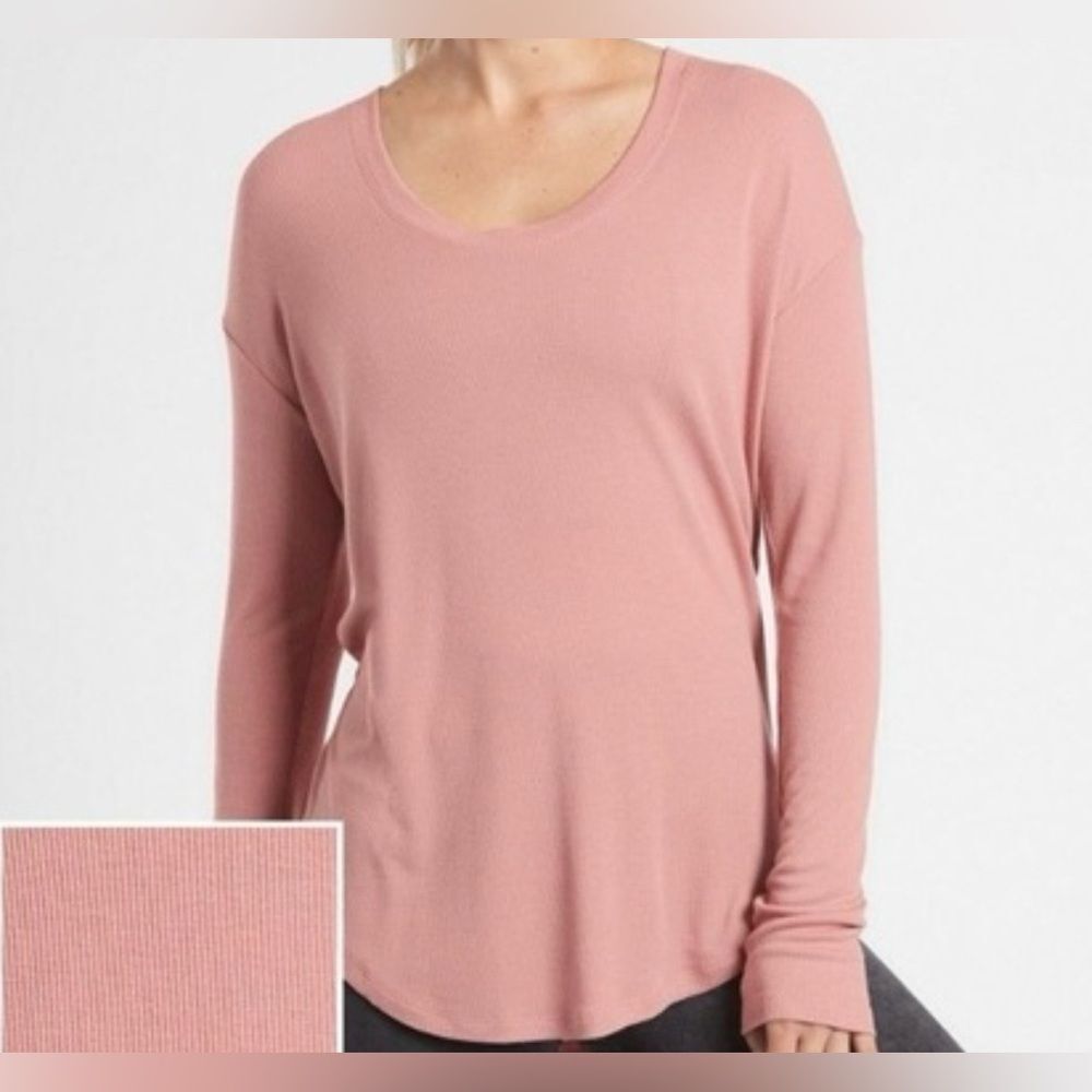 Athleta Cloudlight Mauve Pink Ribbed Long Sleeve Size L